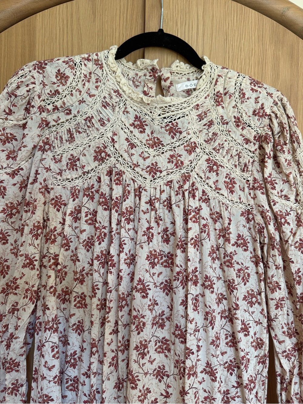 Doen Cream Midi Dress with Burgundy Floral Lace - Picture 2 of 5